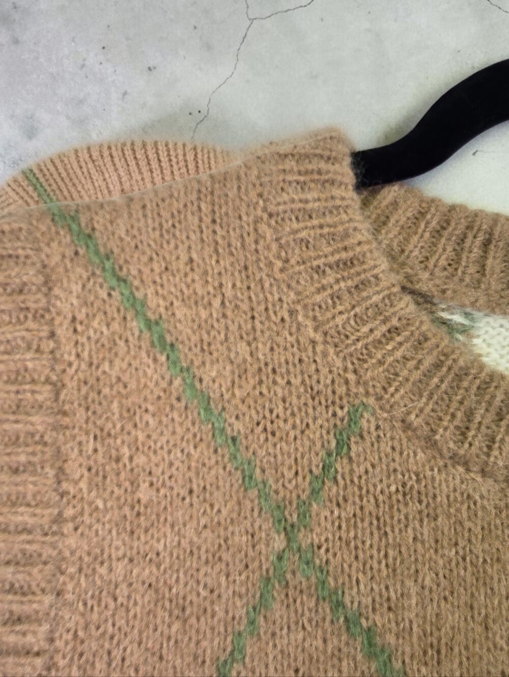 Sezane Sweater Vest Khaki Cream Argyle Crop Crew Neck Alpaca Blend Size Large - Picture 8 of 15